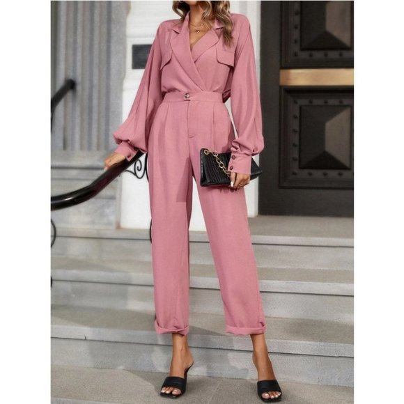 pink Lapel Neck Bishop Sleeve button Shirt & Pants set  Coord Set - Picture 10 of 12